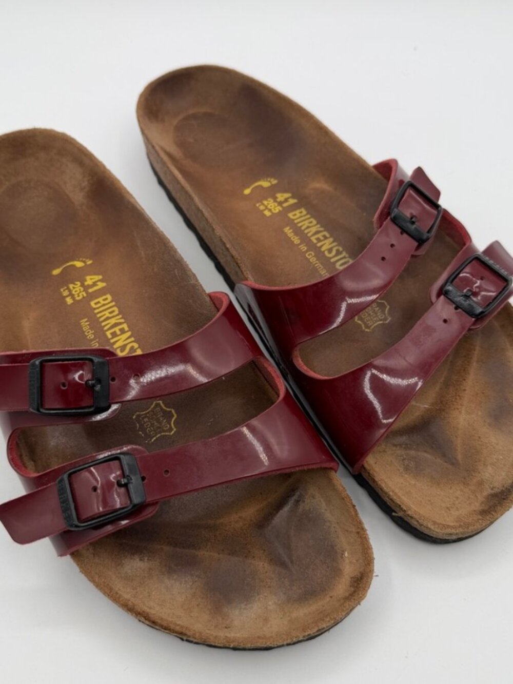 Birkenstock IBIZA RedGarnet Patent Double Strap Slide Sandal Shoes Size 41 US 10